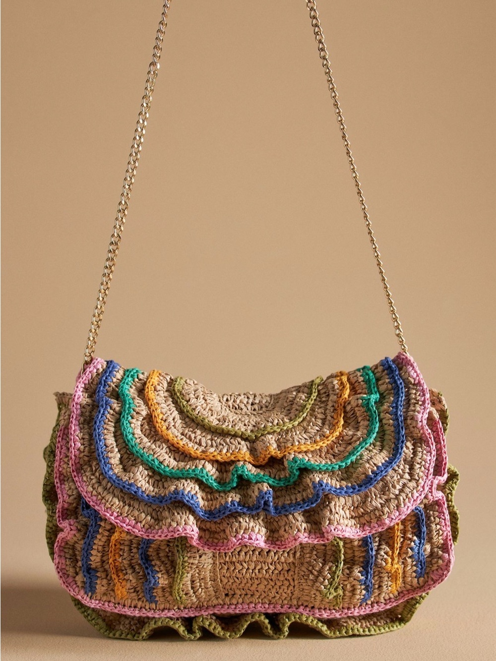 Handwoven Multicolor Rafia Ruffle Clutch Bag